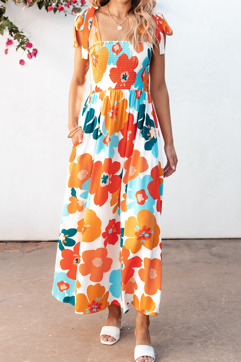 Floral Self Tied Straps Maxi Dresses