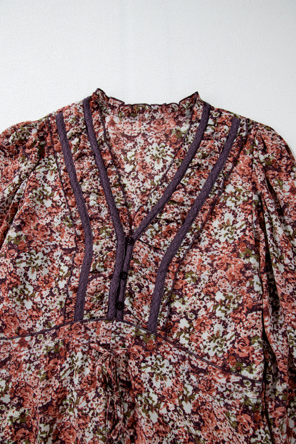 Floral Print V Neck Midi Dress