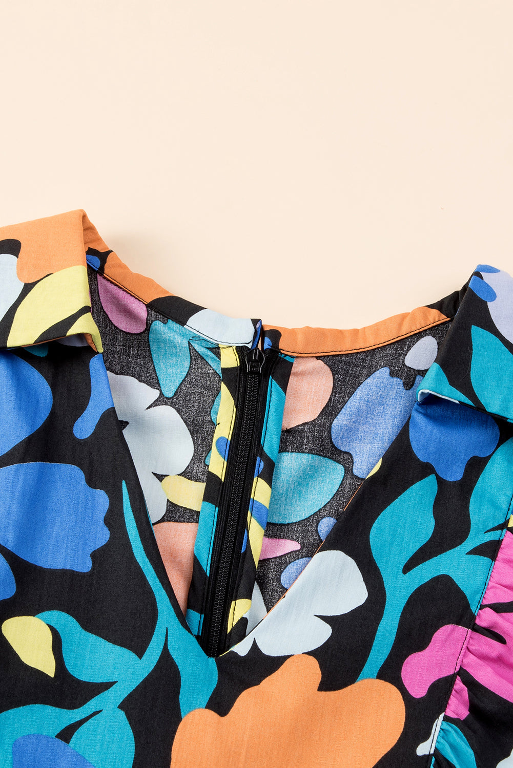 Collared Split Neck Floral Flared Dresses