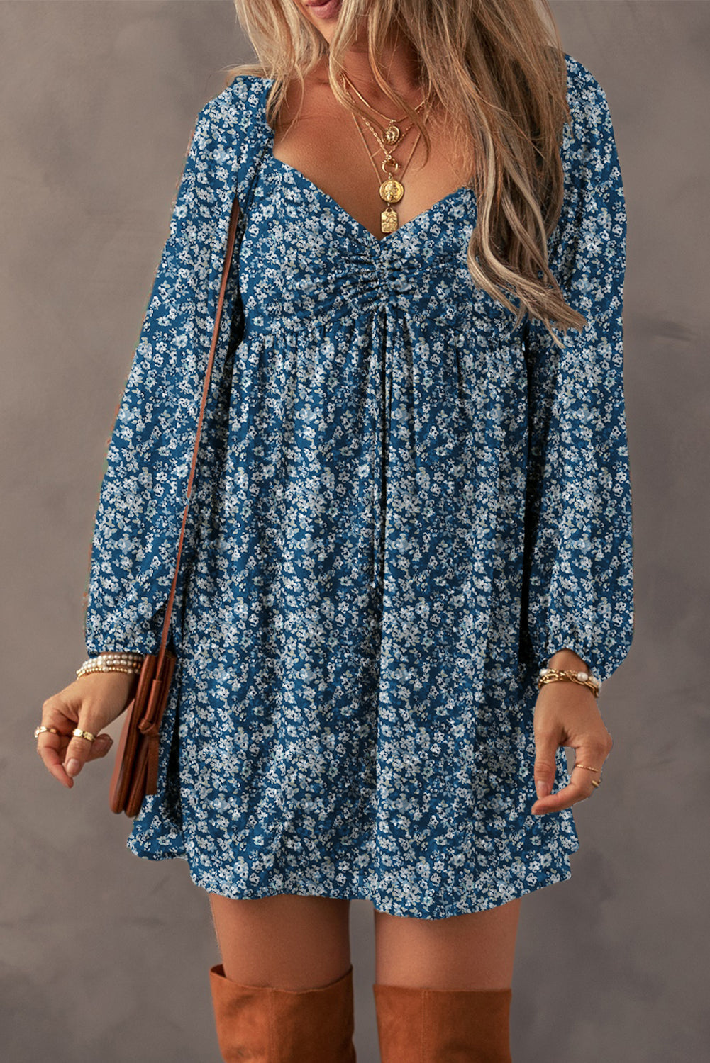 Floral Print Sweetheart Neck Mini Dress