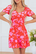 Floral Sweetheart Neck Ruffled Mini Dress