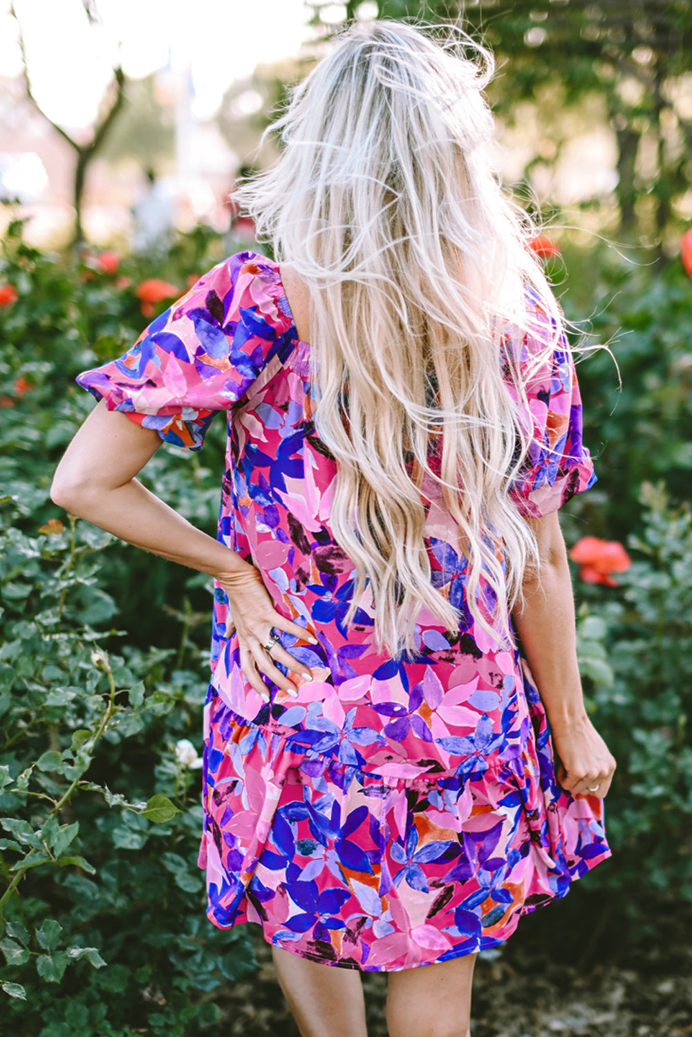 Flower Short Sleeve Ruffled Dresses