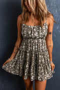 Tie Straps Frilly Tiered Short Floral Dresses